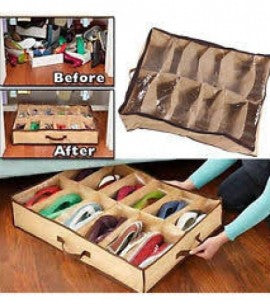 Under Bed Shoe Organizer, Each Fits 12 Pairs of Regular Shoes and 6 Pairs of Larger Size Shoes★