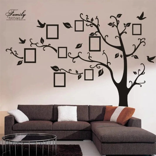 Large 3D DIY Photo Tree Wall Decals (200x250cm / 79x99in), Black PVC Adhesive Family Stickers for Home Decor and Mural Art (Random Color)