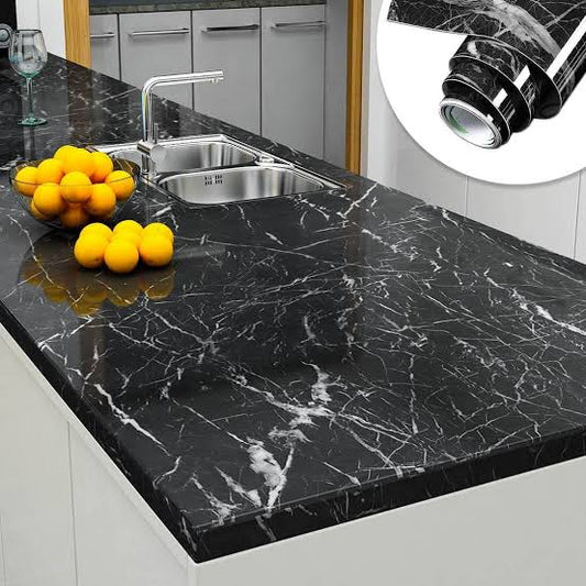 Self Adhesive Black Marble Sheet for Kitchen / Waterproof Anti Oil &amp; Heat Resistant Wallpaper Sheet